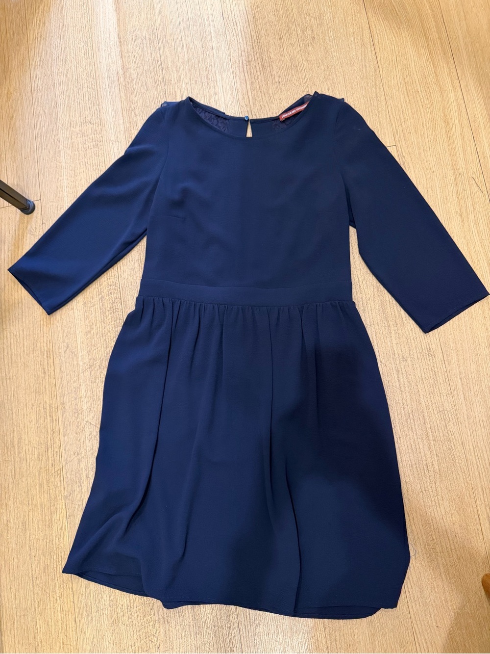 Comptoir Des Cotonniers Navy Blue Three-Quarter Sleeve Dress with Lace